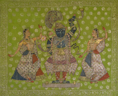 Explore Pichwai's visual tribute to the divine narrative of Lord Shrinathji. Art in devotion.