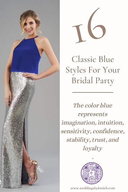Dresses your bridesmaids will love and can wear again after the wedding - wedding dress ideas - blue halter neckline sequin and poly chiffon long bridesmaids dress - wedding ideas blog - K'Mich Weddings Philadelphia - jasminbridal.com
