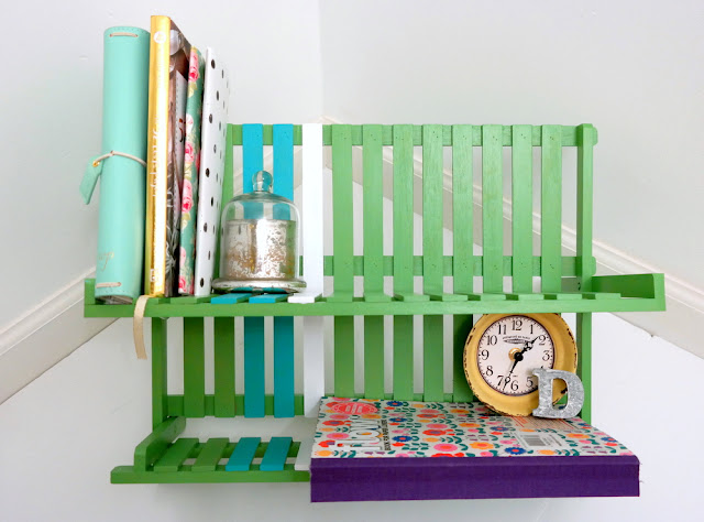 Green-Blue-and-White-Painted-Stripe-Dish-Rack-Bookshelf-with-Books