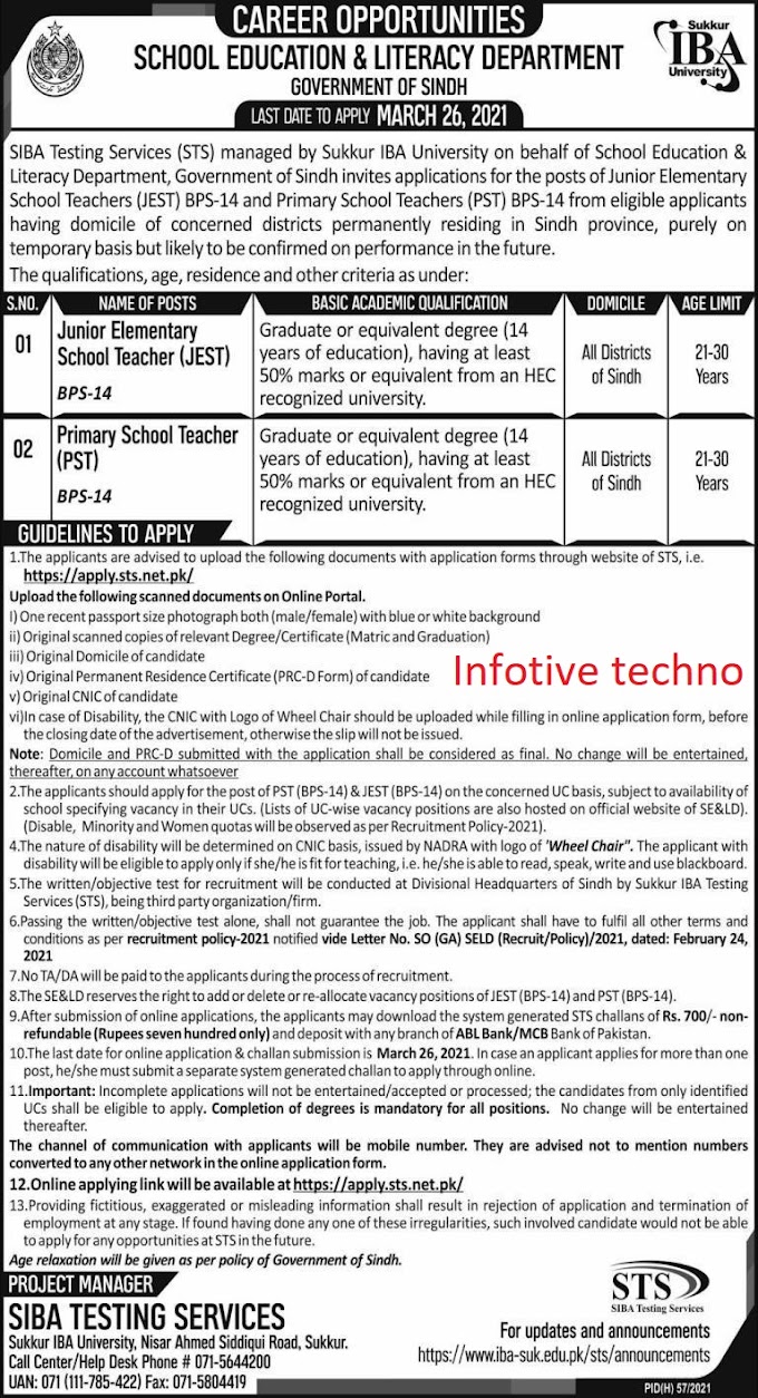 PST JEST Teacher Jobs in Sindh 2021