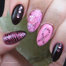 Pink zebra nail art in support of NET Cancer Awareness Day.