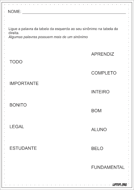 Sinônimos Liga Palavras Atividades Língua Portuguesa