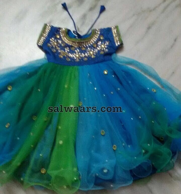 Peacock Theme Mirror Work Frock