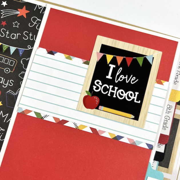 I Love School Scrapbook Album page with a chalkboard, apple, and pencil