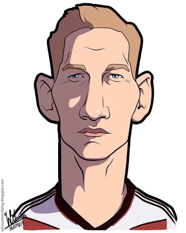 Cartoon caricature of Bastien Schweinsteiger.