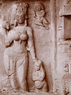 The river-nymph Ganga carrying a pitcher; Central Indian stone carving.