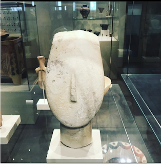 A Sculpture of a Man's Face and Head from the Cylades in the Aegean Sea on Display at the Metropolitan Museum of Art