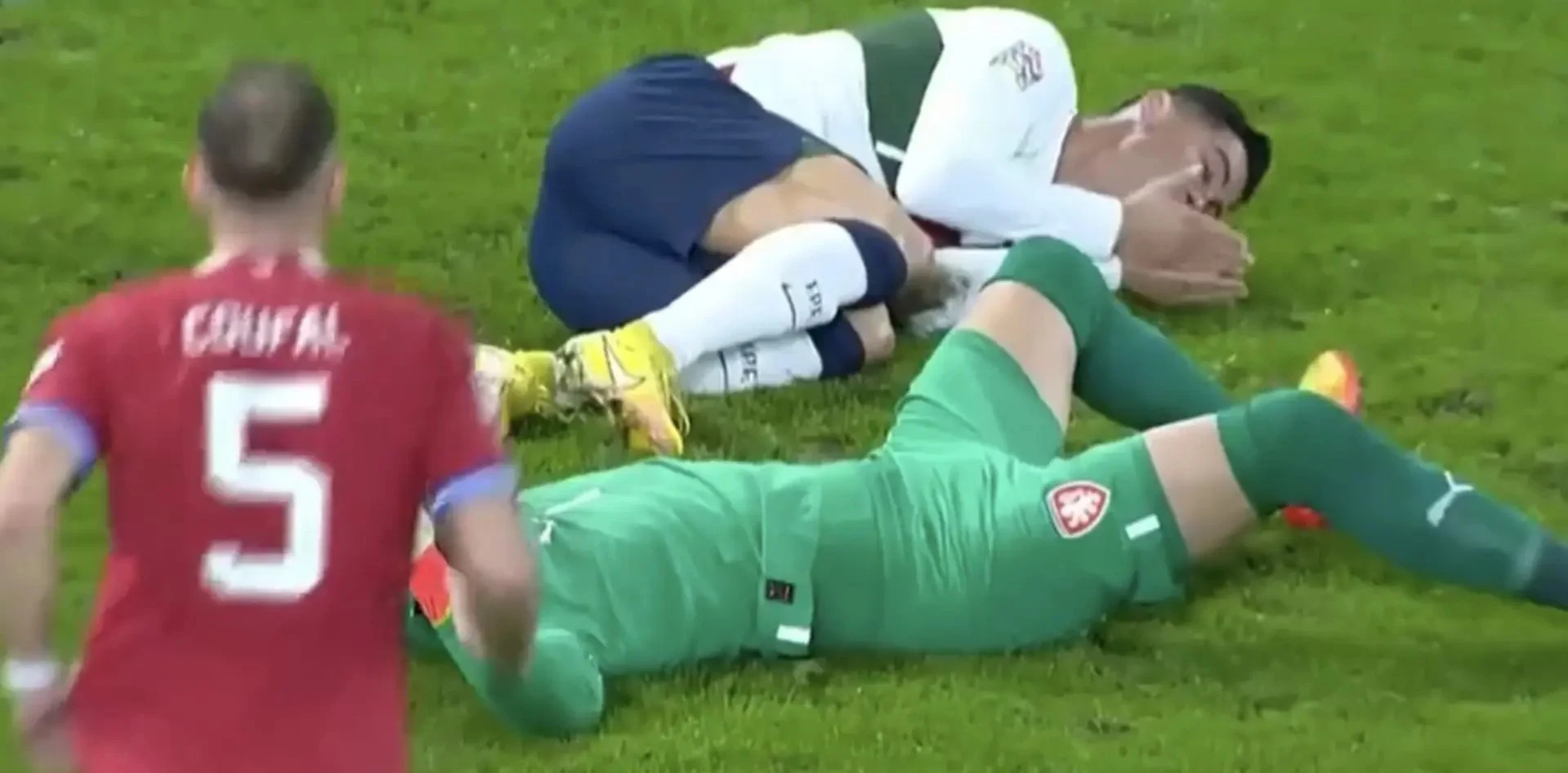 Cristiano Ronaldo left with bloodied nose after nasty collision in Portugal clash