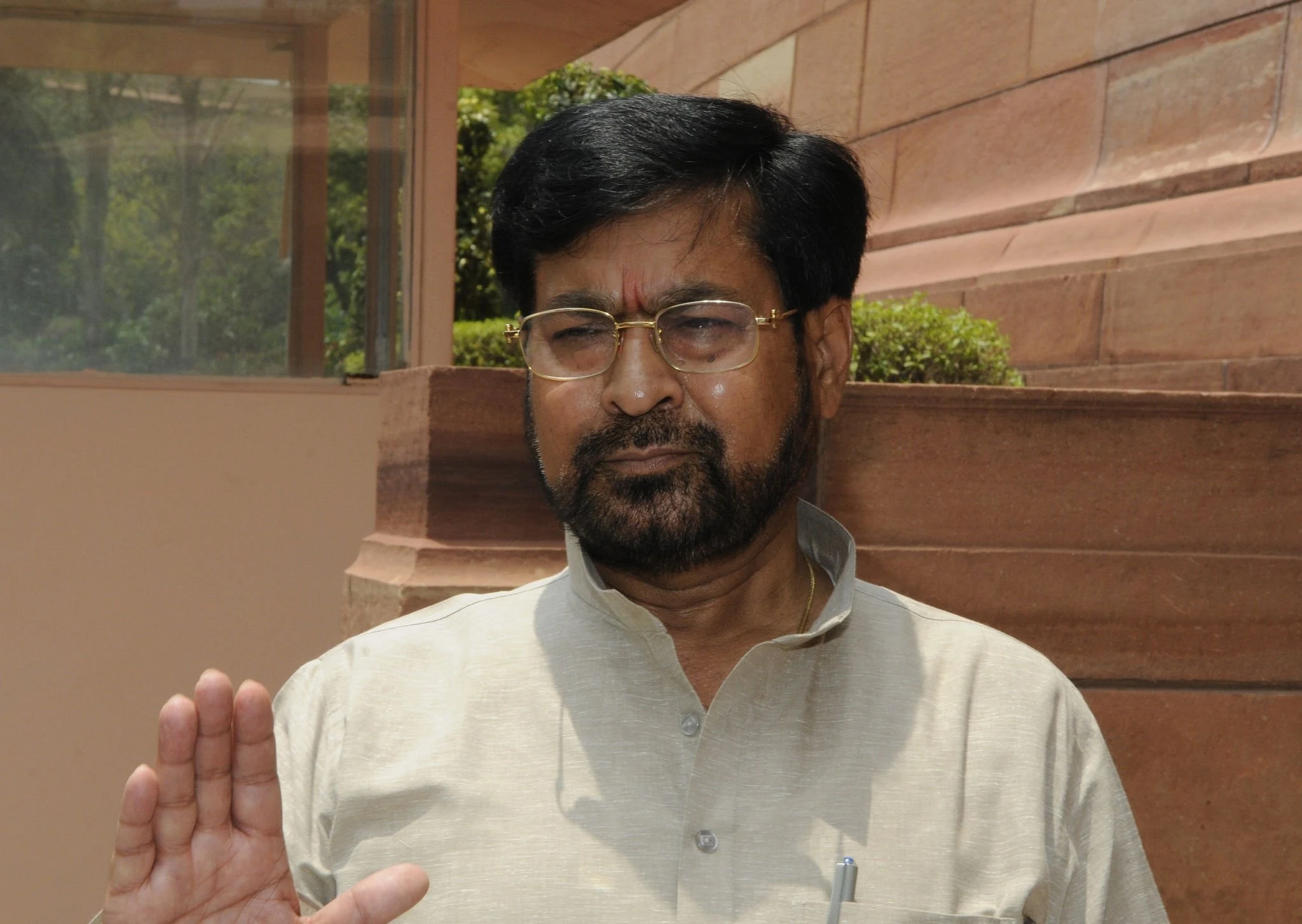 RJD leader Jay Prakash Narayan Yadav at the Parliament house on the opening day of the monsoon session on July 21, 2015 in New Delhi, India. The monsoon session of Parliament started on a stormy note on Tuesday with Congress and other opposition parties stalling proceedings, demanding the resignation of External Affairs Minister Sushma Swaraj and two Chief Ministers over the Lalit Modi controversy and the Vyapam scam. (Photo by Sonu Mehta/Hindustan Times via Getty Images)