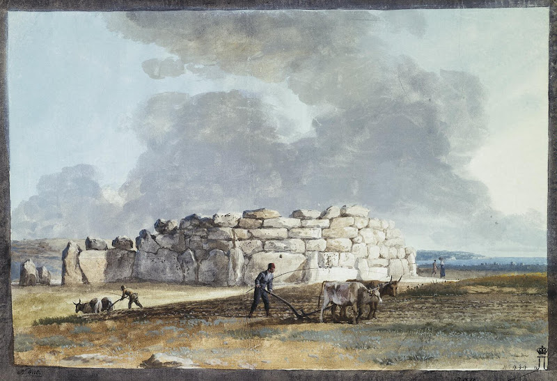 Ruins of Phoenician Temple in Casal Caccia by Jean-Pierre-Laurent Houel - Landscape Drawings from Hermitage Museum