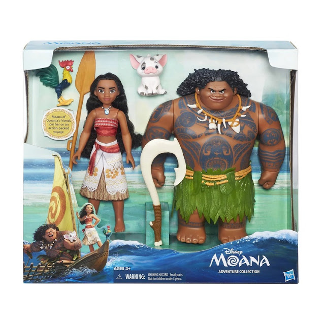Coffret Disney Adventure Collection, comprenant les poupées de Vaiana et Maui avec deux figurines animaux.