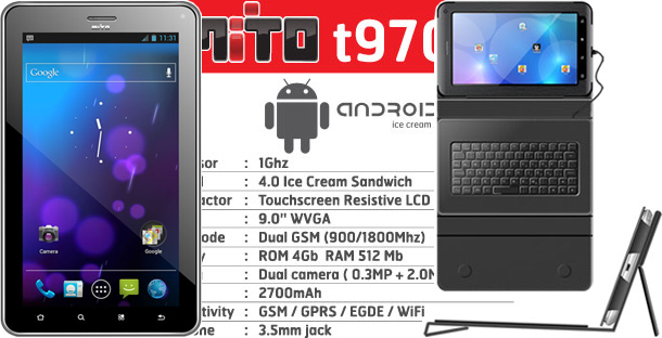 Spesifikasi dan Harga HP Mito  T970 Tablet Book 9 Terbaru 2013