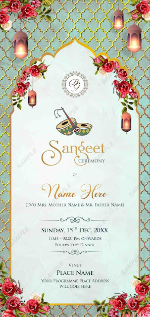 sangeet invitation card, sangeet ceremony invitation card, invitation card for sangeet, sangeet ceremony digital card,