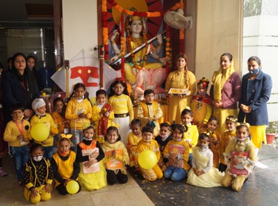 Students during Basant Panchami celebrations