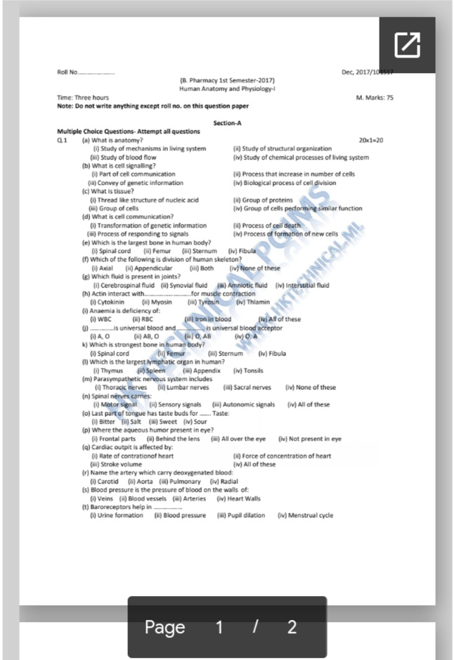 B Pharmacy PGIMS Rohtak previous years question papers anatomy and physiology