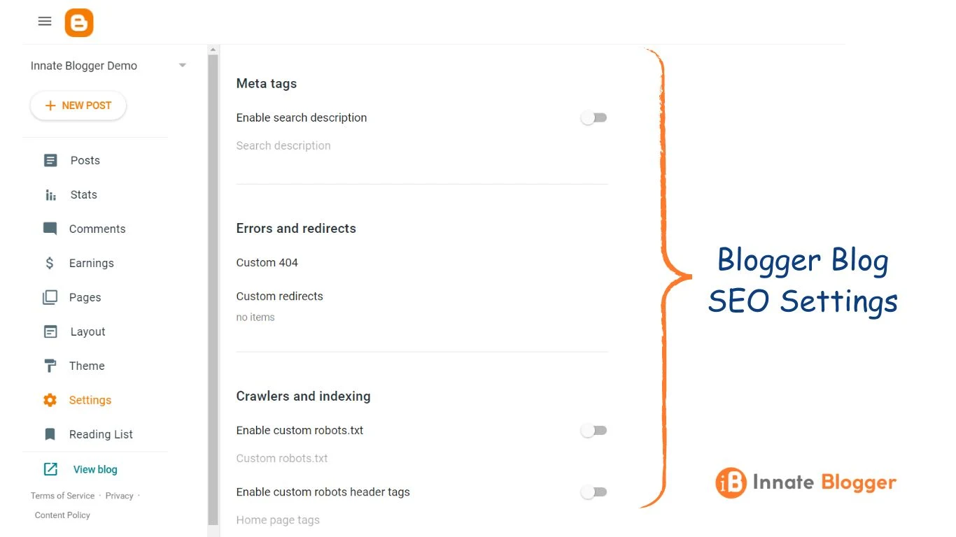 Blogger Advanced SEO Settings for Users