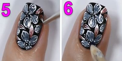 unhas decoradas com flores pincel