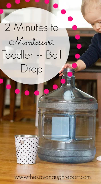 An easy, quick, cheap Montessori toddler activity. A ball drop for working on fine motor, large motor skills, maximum effort and more.