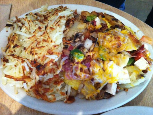 omelet, omelette, hashbrowns, bunch