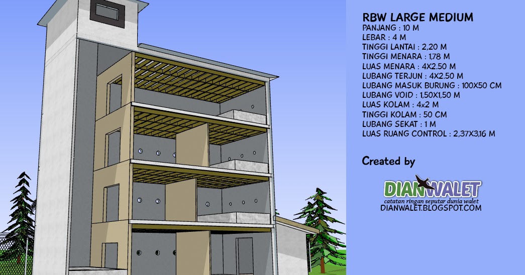  Desain  Gedung Walet  RBW 4X10 Lengkap Dengan Sekat Ruang 