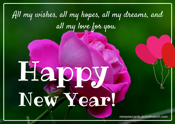 wishes, hopes, dreams, Pink Rose, New Year Card,