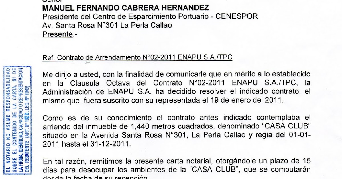 "el reportero vecinal": MEDIANTE CARTA NOTARIAL ENAPU S.A 