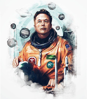 Line Image of Elon Musk in an Astronaut suit