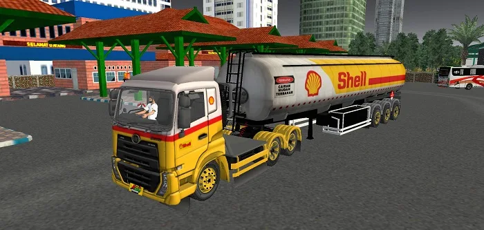 MOD BUSSID Truck UD Quester Trailer Tangki Shell Ukuran Panjang