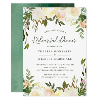  Rustic Greenery Watercolor Floral Rehearsal Dinner Invitation