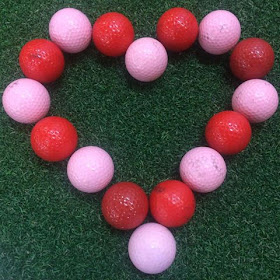 Incorrectly guess the number of golf balls used to create this Valentine and you may win! Photo by Subpar Miniature Golf
