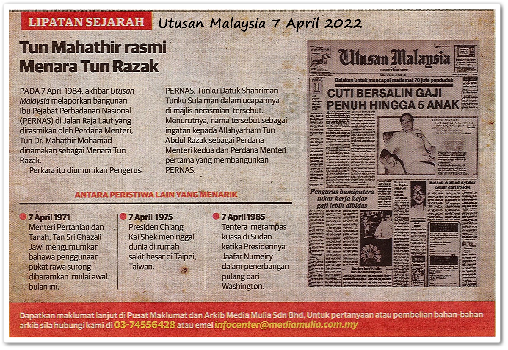 Lipatan sejarah 7 April - Keratan akhbar Utusan Malaysia 7 April 2022