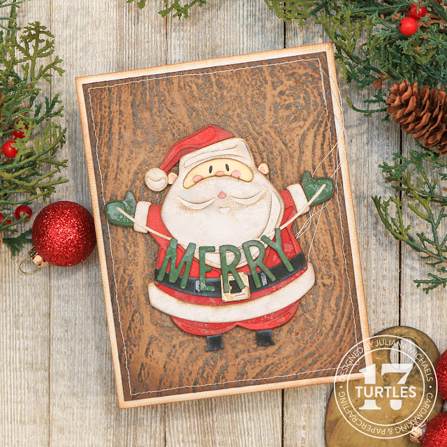 Christmas Card by Juliana Michaels featuring Tim Holtz Sizzix Christmas 2023 Santa Greetings and Woodgrain