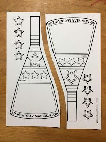 My New Year Matholution! math pennant 2 per page pdf printout cut in half for each student