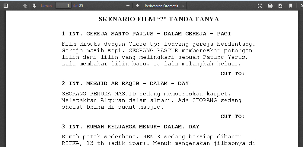 Baca-baca Skenario Film "Tanda Tanya" ~ ALL WRITE - Komunitas