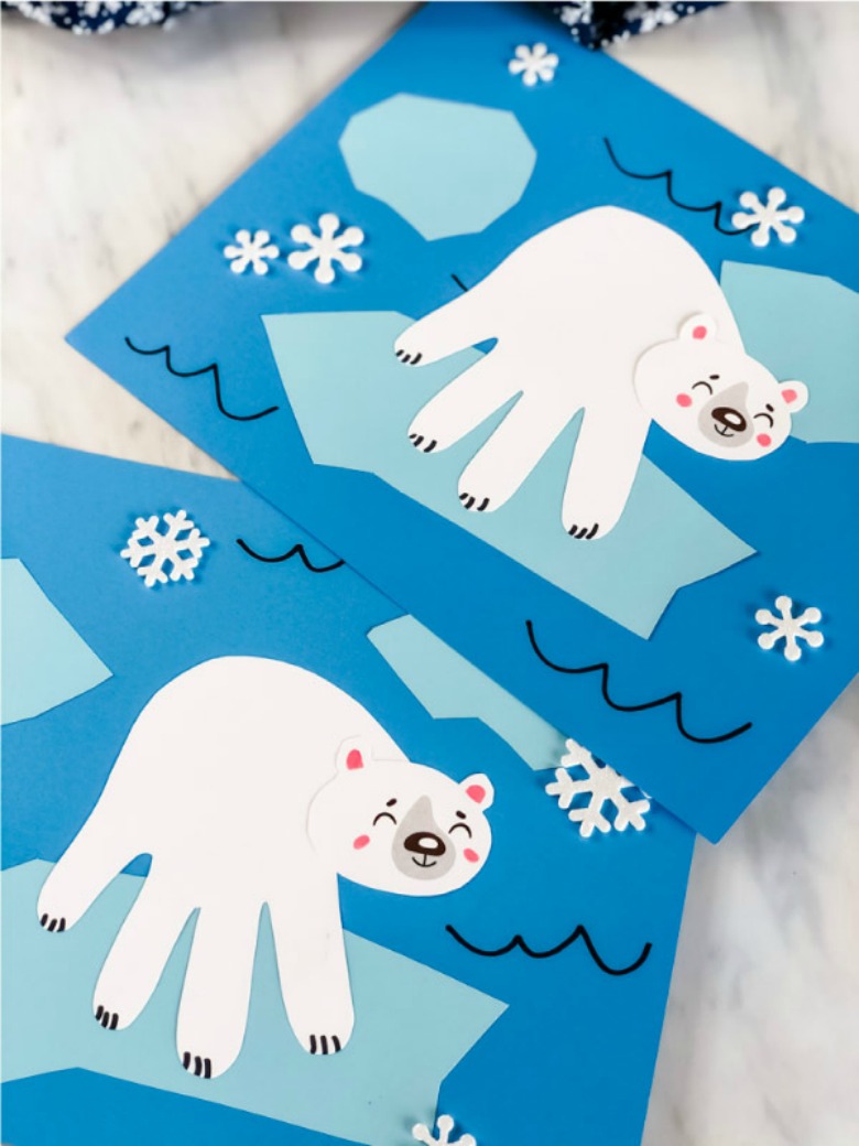 polar bear handprint paper craft for kids