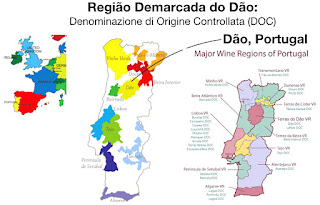 The Região Demarcada do Dão wine map in Portugal