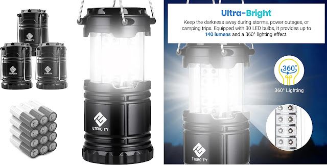 1. Etekcity 4 Pack Portable LED Camping Lantern with 12 AA Batteries – Survival Kit for Emergency