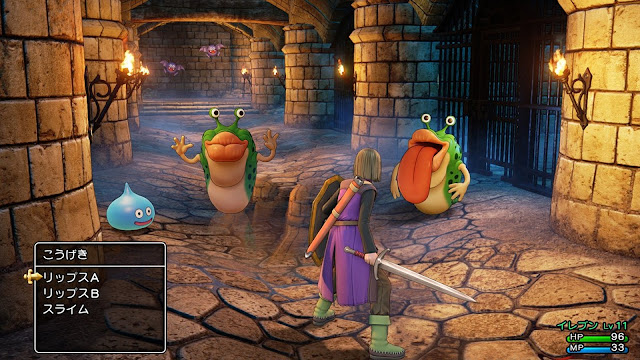 Dragon Quest XI - Echoes of an Elusive Age - Eleven faces two Lips enemies in a dungeon