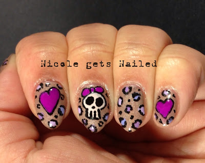 Skull Heart Leopard Nail Art