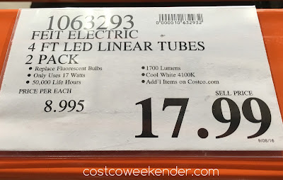 Deal for a 2 pack of Feit Electric 4 Ft LED Linear Tubes at Costco