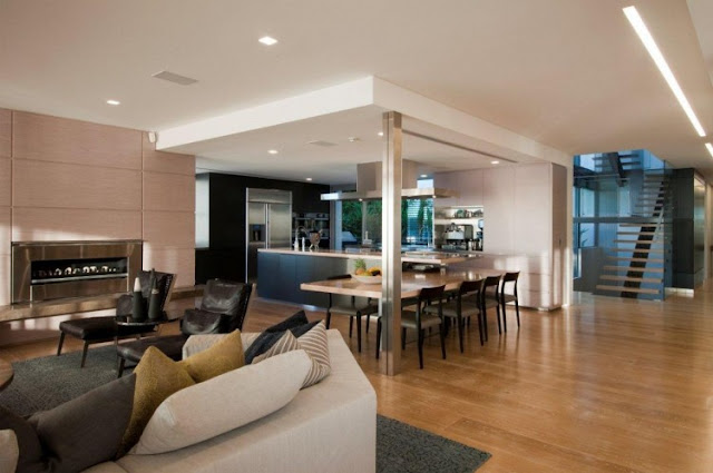 Photo of modern dinning room and part of the living room in an amazing home in Sydney, Australia
