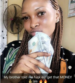 ?My Brother told me to f*ck them and get that money?-   Excited Nigerian Lady shows off dollar bills and Iphone 8 gift