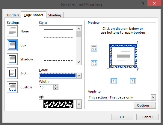 Borders and Shading Dialogue Box