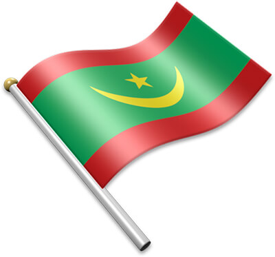 The Mauritanian flag on a flagpole clipart image