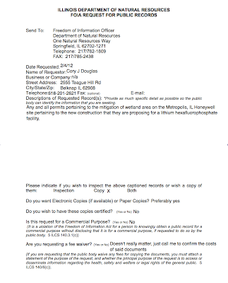 Image of FOIA request for the Honeywell plant at Metropolis