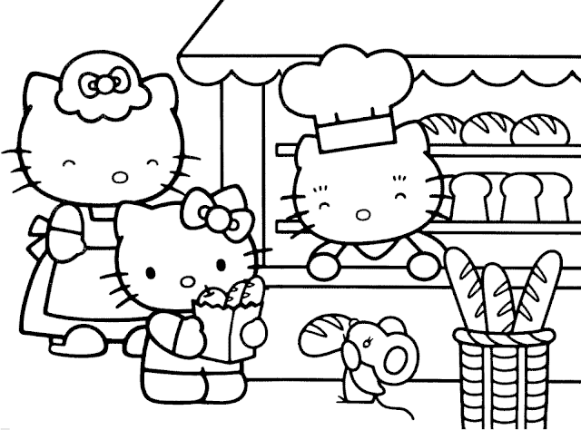 Hello Kitty na Padaria - Desenhos para Colorir