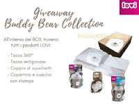 Buddy Bear Collection : vinci gratis Box con Tazza 360°, Tazza antigoccia, coppia di succhietti, copertina e cuscino