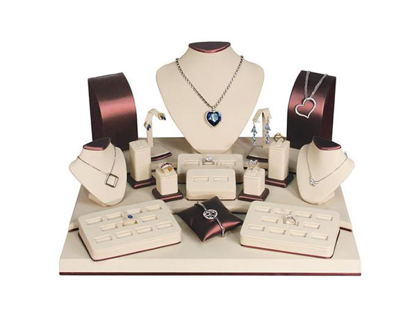 Shop the Brown & Beige Leatherette Jewelry Display 19 Piece Set at NileCorp.com