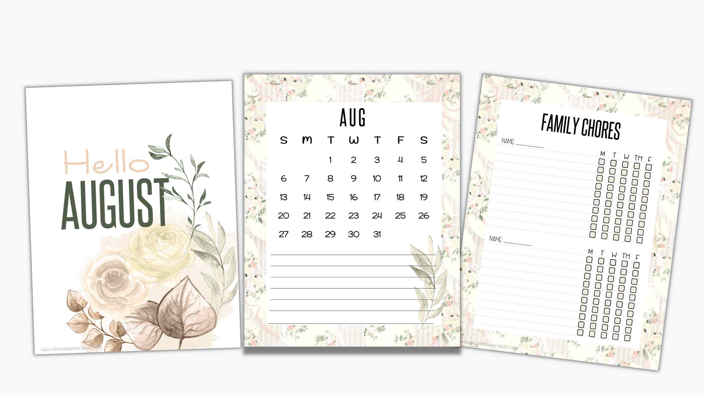 2023 August calendar free printables and planner