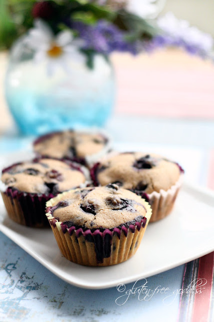 Gluten free almond flour muffins with blueberries make a tasty gfree treat for breakfast or tea time